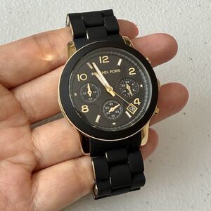 Michael Kors Runway Chronograph Gold Tone Black Silicone Women’s Watch 38mm